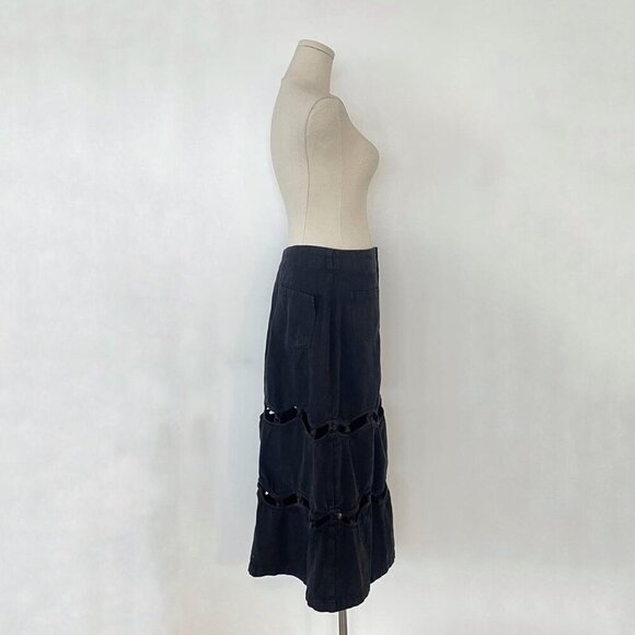 Black Midi Denim Skirt With Cutout Details - Picture 2 of 7
